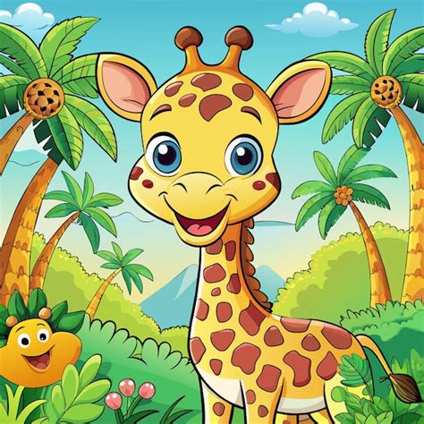 A giraffe with a cartoon face and a cartoon image of a giraffe in the ...