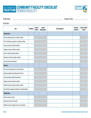 Fillable Online Community facility checklist - tennis facility. 355 ...
