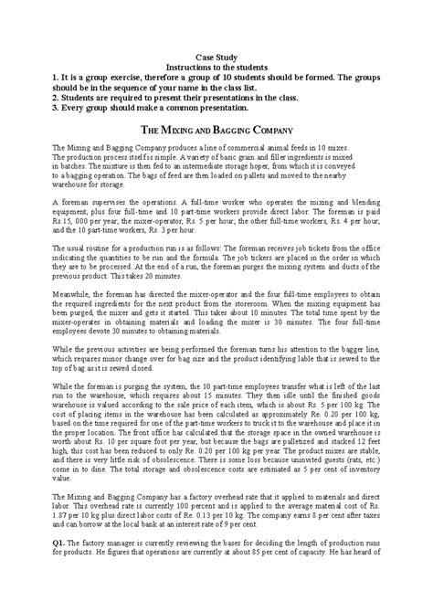 1. The Mixing and Bagging Company - Case Study Instructions to the ...