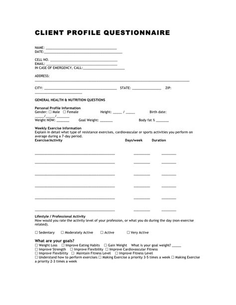 Client profile sample - download free documents for PDF, Word and Excel