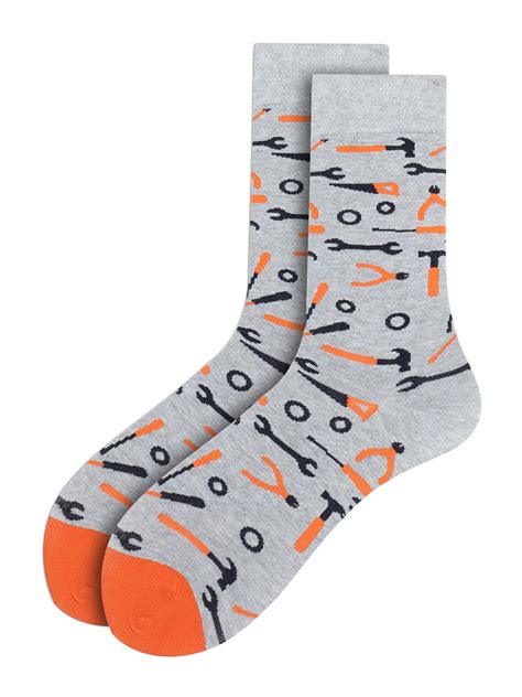 Grey Socks with Print and Orange Toe tip for Men