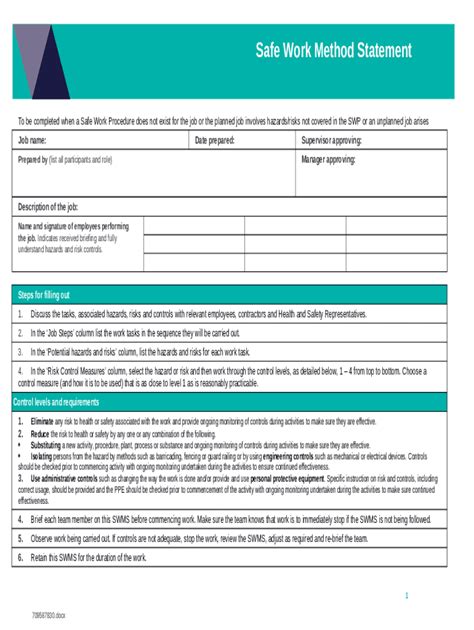 Image result for Safe Work Method Statement Form