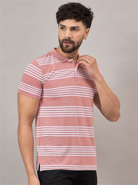 Men Pink Striped Polo T-Shirt | Reprise India | Reprise