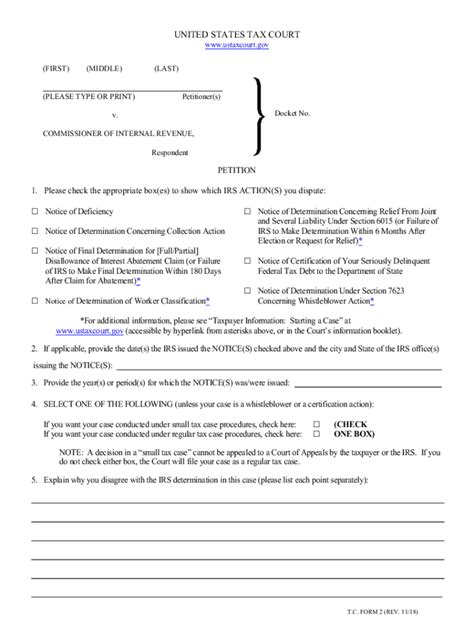 2018 Form US Tax Court Petition Kit Fill Online, Printable, Fillable ...
