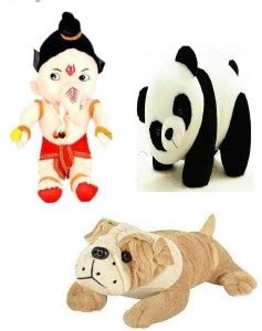 Luipui multi soft toy set Lord Ganesha + Bull dog + Panda - 22 cm ...