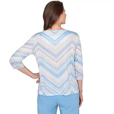 Women's Alfred Dunner Chevron Print Lace Trim Crew Neck Top