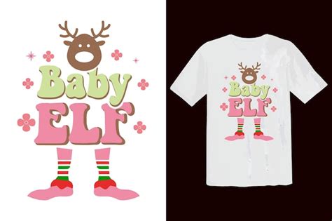 Christmas svg groovy retro shirt. baby elf. | Premium Vector