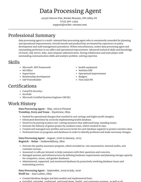 Image result for Data Processing Resume Examples