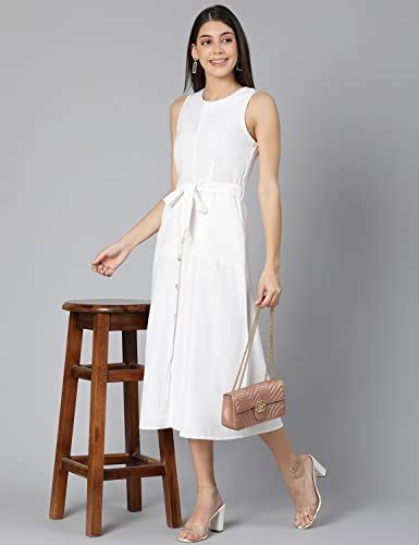 Buy oxolloxo Women Round Neck Cotton Shirt Dress (White_Small) at Amazon.in