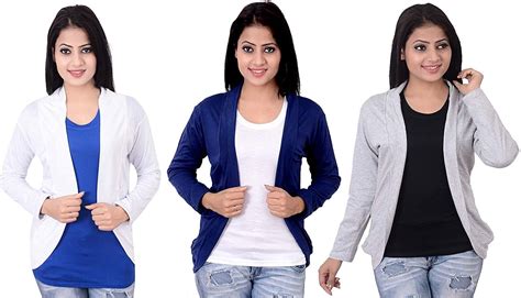 Caniya Kaniya Women'Short Shrugs -Pack of 3(White,Grey &Navy) : Amazon ...