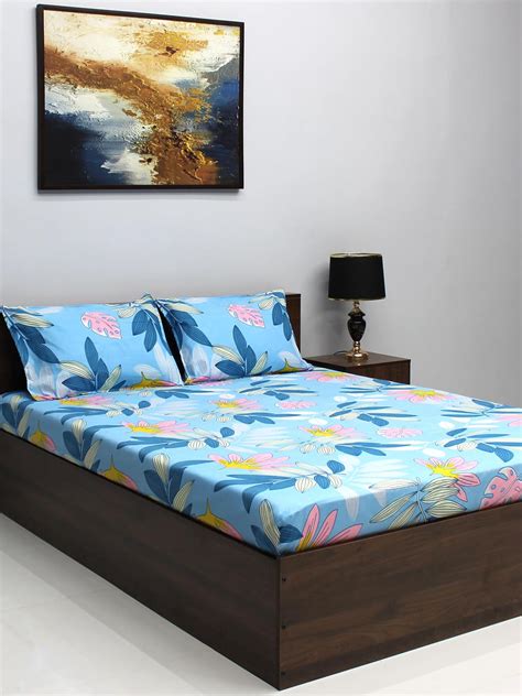 Buy Bombay Dyeing 110 GSM Microfiber Blue Vista Double Bedsheet with 2 ...
