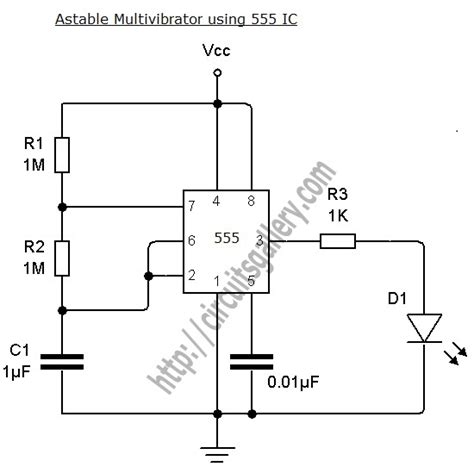 Image result for Astable Opertaion Multivibrator Using 555 Timer IC