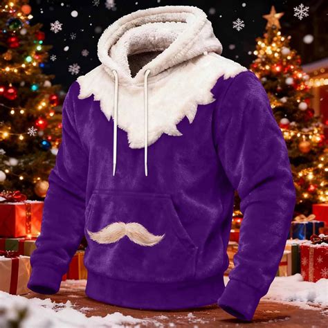 Christmas Hoodie Men Fuzzy Flannel Sherpa Hooded Sweatshirt Solid Faux ...