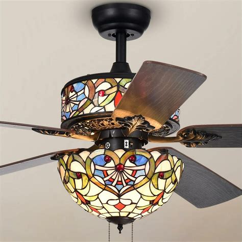52 Hampton Bay Tiffany Style Ceiling Fan And Light | Shelly Lighting