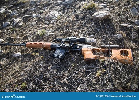 SVD Sniper Rifle Lying on the Ground. Stock Photo - Image of powerful ...
