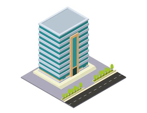 isometric hotel, apartment, or skyscraper building | Premium Vector
