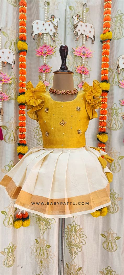 Gold Kerala Cotton Pattu Pavada Vishu Collection 2024 – babypattustudio