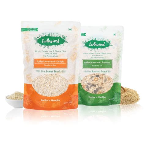 Earthspired Puffed Amaranth (Rajgira) Sweet & Salty (200g + 200g/Combo ...