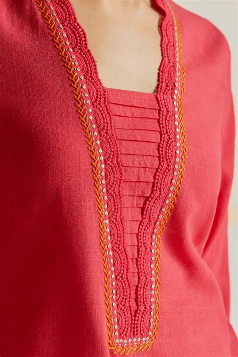 Buy Pink Handcrafted Straight Gauze Slub Kurta for Women | Daily Wear ...