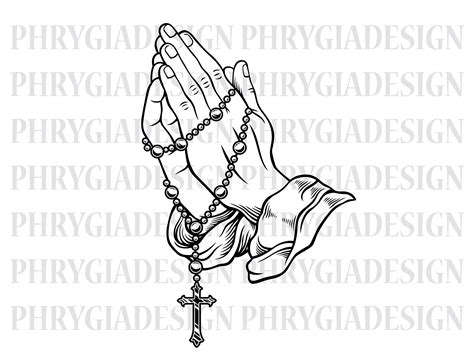 Praying Hands With Rosary Outline Vector Praying Hands Ai Vectors