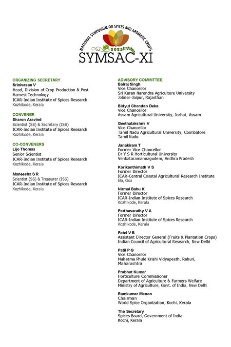 SYMSAC XI Committees | Indian Society for Spices