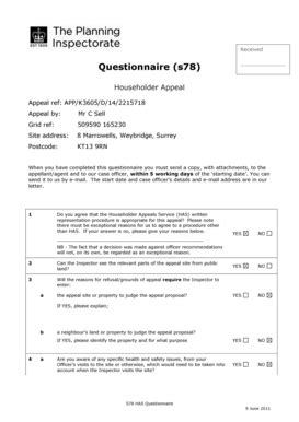 Fillable Online Received Questionnaire (s78) Householder Appeal Appeal ...