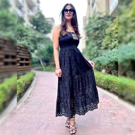 Black Schiffli Long Dress – CHIKARI