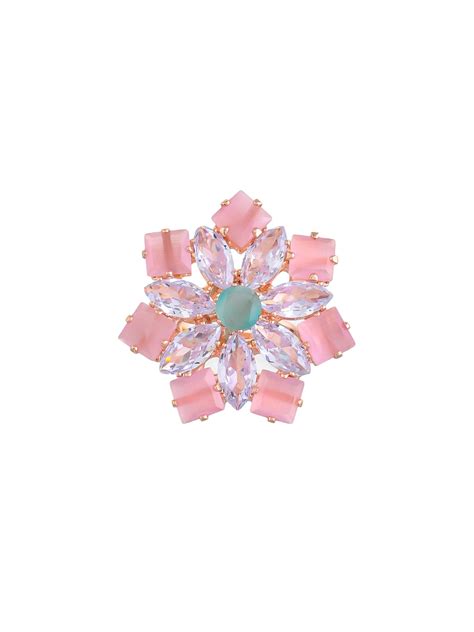 Buy Rose Gold Adjustable Flower Design American Diamond Finger Rings ...