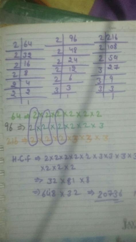 Find Hcf by long division method 64,96 and 216 - Brainly.in