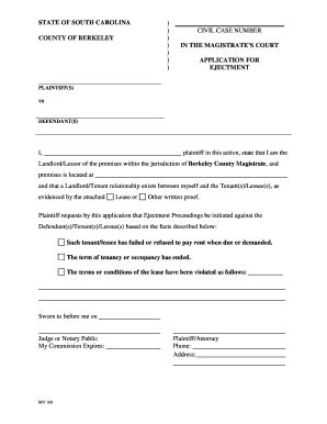 Fillable Online berkeleycountysc Application for Ejectment (Eviction ...