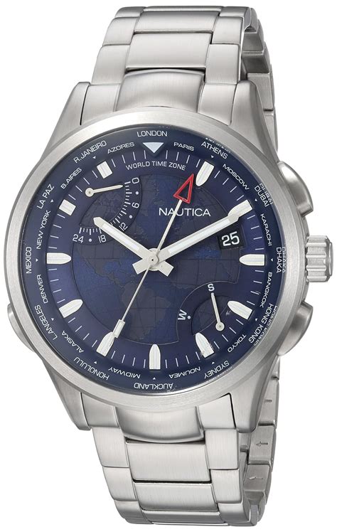 Nautica Men's 'Shanghai' Quartz Stainless Steel Sport Watch, Color:Blue ...