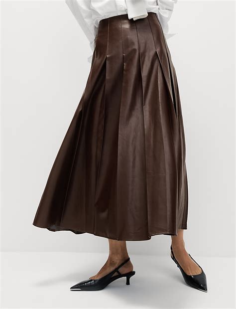 Buy Leather Look Pleated Midaxi A-Line Skirt at Marks & Spencer
