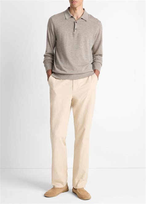 Featherweight Merino Wool-Cashmere Polo Sweater in Long Sleeve | Vince