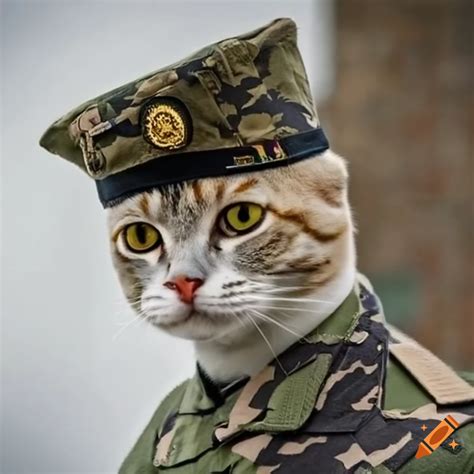 Cat in military uniform on Craiyon