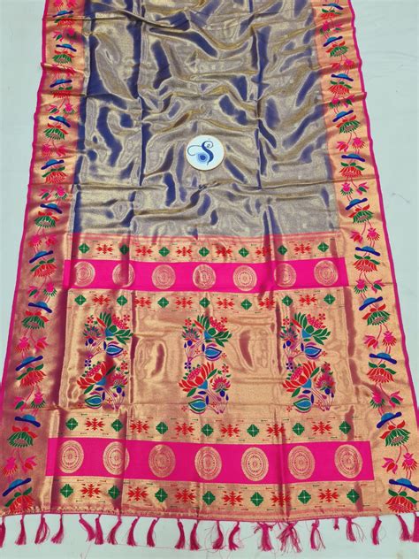 Lotus Border Tissue Paithani Saree- VV4 C – Shankari Paithani