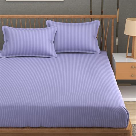 Homefab India 160 TC Stripe Glace Cotton Double BedSheet with 2 Pillow ...