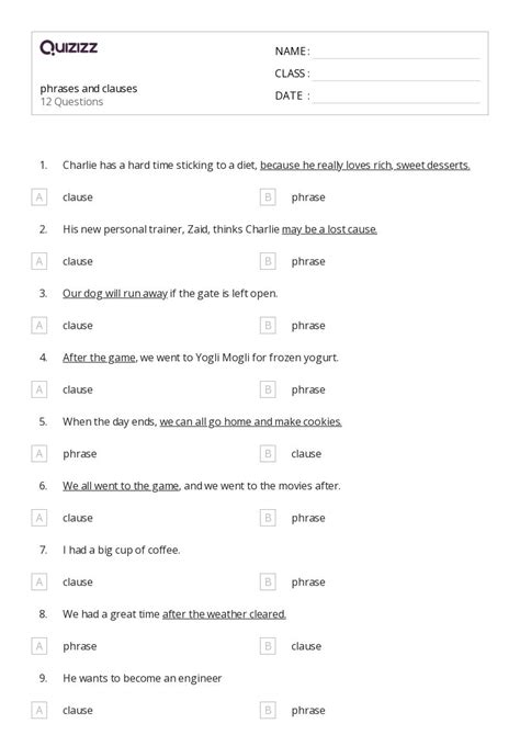 50+ Phrases and Clauses worksheets for 5th Class on Quizizz | Free ...