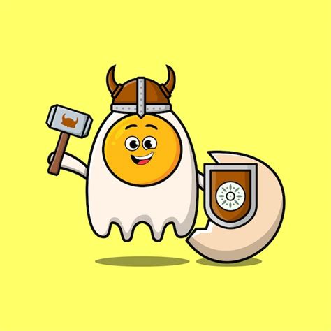 Süße Cartoon-Figur Spiegeleier Wikinger-Pirat mit Hut und Hammer und ...