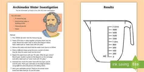 Archimedes Water Investigation Worksheet (teacher made)