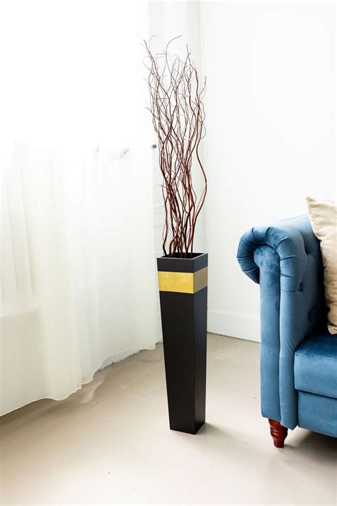 Green Floral Crafts | 36" Tapered Tall Black Floor Vase - Gold Accent ...