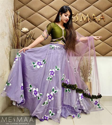 Olive green dusty lavender floral lehenga – Mesmaa