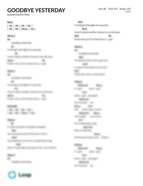 GOODBYE YESTERDAY - Chord Chart PDF Download | Loop Community