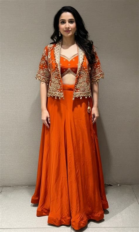Orange Lehenga with Embellished Crop Jacket