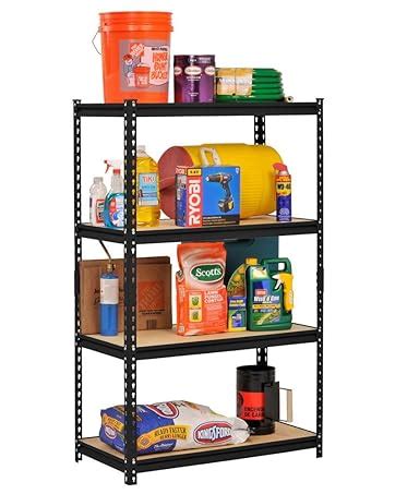 STAR WORK Black Adjustable 4-Shelf Shelving Unit Storage Utility Rack ...