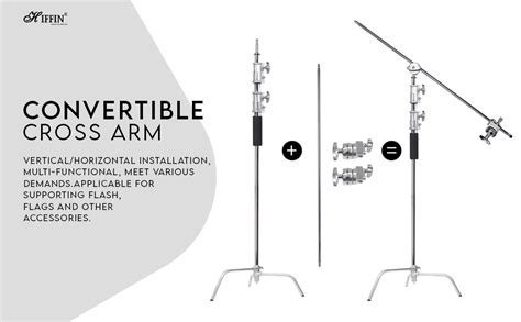 HIFFIN 9.5Ft Heavy Duty Light Stand Stainless Steel C Stand Turtle Base ...