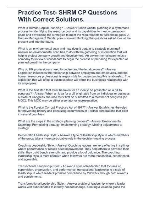 Practice Test- SHRM CP Questions With Correct Solutions. - SHRM CP ...