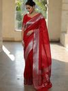 Banarasee Handwoven Faux Georgette Saree With Silver Zari Buti Design-