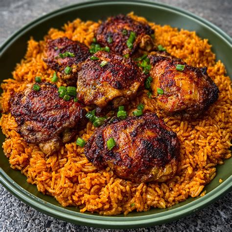 Ghanaian Jollof Rice with Smoked Chicken Thighs Delight!