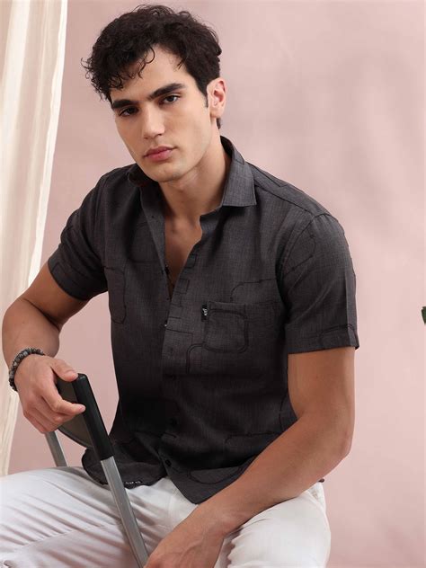 Buy Bismarck Resene Baltic Sea Grey Solid - Plain Embroidery Shirt for Men