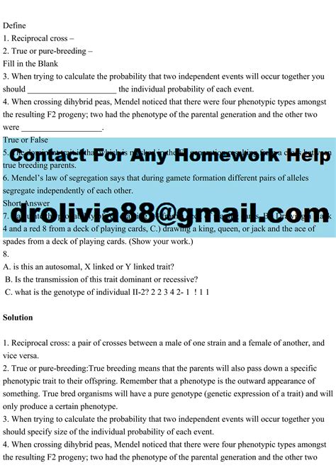 Define1. Reciprocal cross –2. True or pure-breeding –Fill in t.pdf